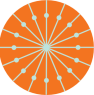 Circle design from TAC logo. An orange circle with light blue spokes.
